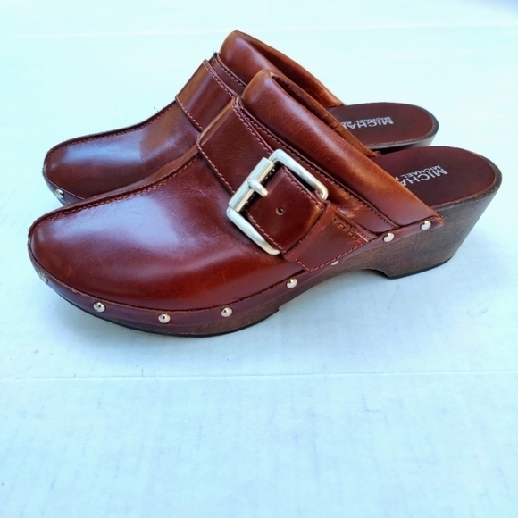 Michael Kors Brown Soft Leather Cross Strap  Buckle Women's Clogs Size 9M - Picture 1 of 8